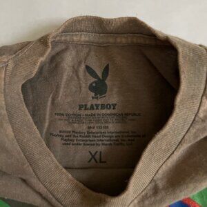 Playboy Bunny Colorful Logo Graphic Brown Mens Short Sleeve T-Shirt Sz XL